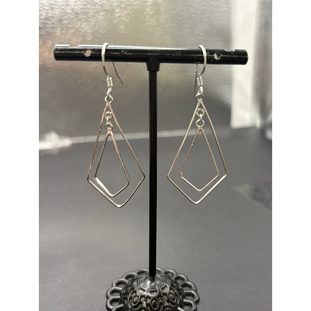 Modernist Sterling Silver Double Dangle Geometric Earrings 925 H21